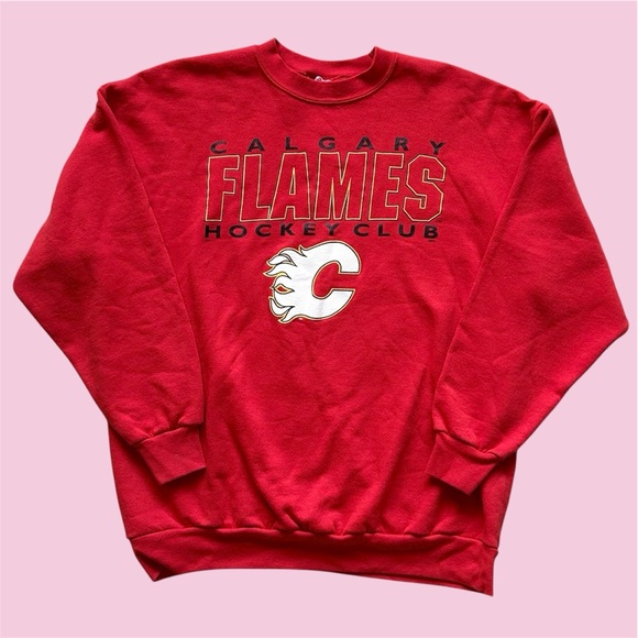 Vintage Other - Vintage 90s Calgary Flames NHL Hockey Club Graphic Crewneck Red XL